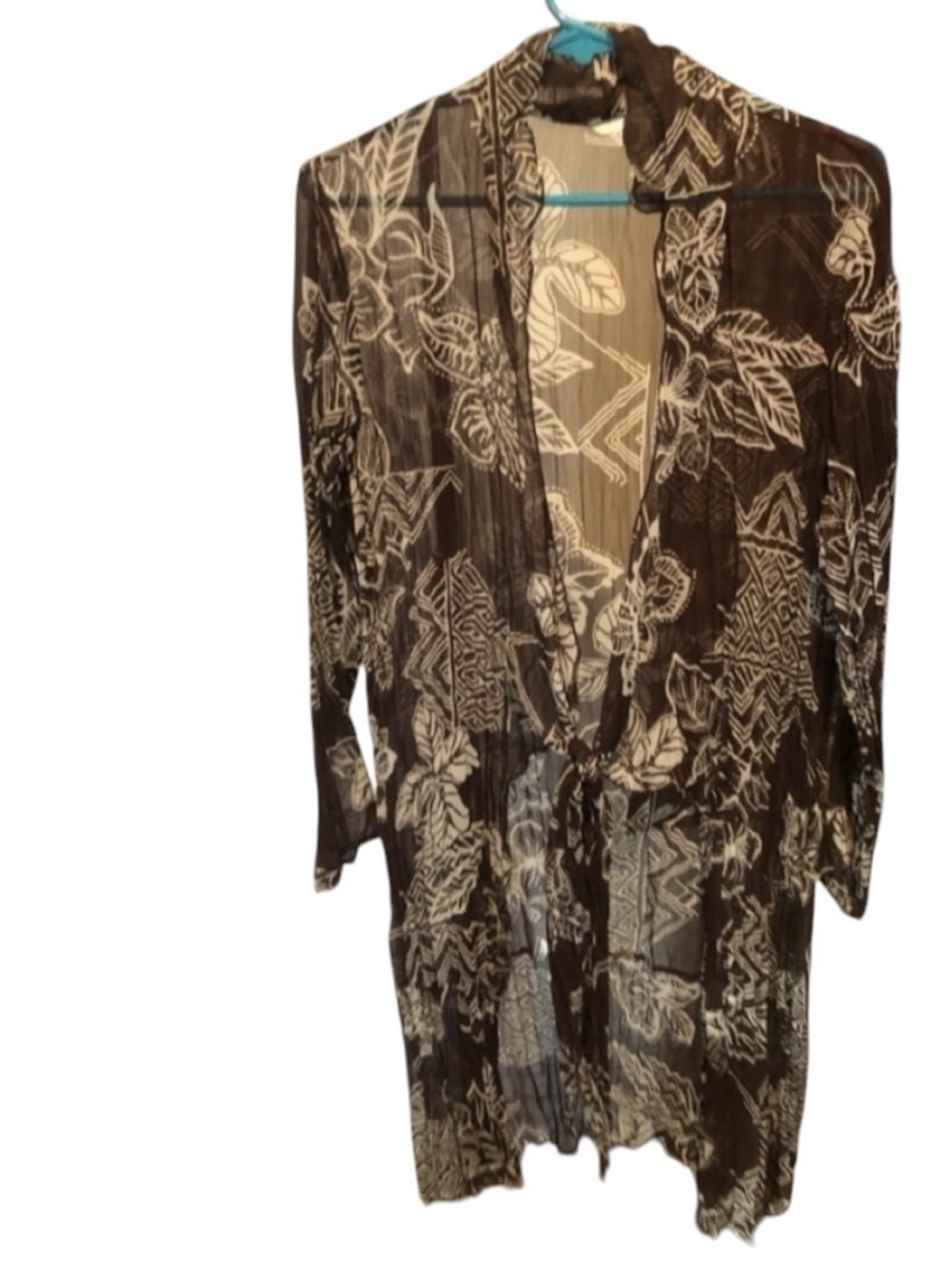 Chico’s size 10 Duster brown and white high /low w/ side slits can tie front